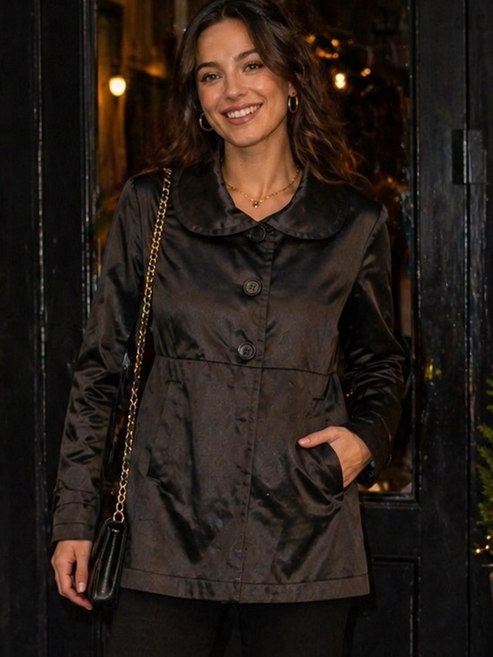 Krazee Jackets & Blazers - Vintage Y2K Shiny Satin Jacket Peter Pan Collar Black XL Goth Indie Sleeze